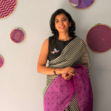 Tuhina Stripes Print Play Organza Saree - Purple