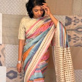 Jhaalar Neapolitan Tussar Silk Saree - Pink and Beige