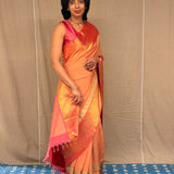Mishrita Ornamental Border Chiffon Saree - Peach and Beige