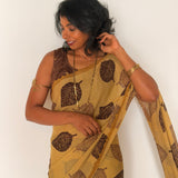 Fiza Leaf Chiffon Saree - Brown
