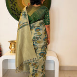 Kalpataru Intertwined Kalamkari Silk Saree - Green