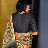 Kalpataru Half and Half Kalamkari Silk Saree - Black and Beige