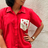 Red Embroidered Cotton Shirt
