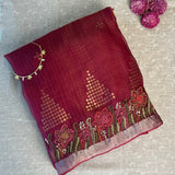 Metallic organza hand embroidered saree
