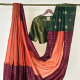 Mishrita Floral Border Organza Saree - Orange, Maroon and Green