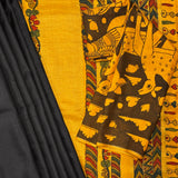 Kalpataru Floral Kalamkari Silk Saree - Black and Yellow