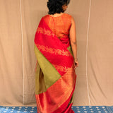 Mishrita Creeper Border Organza Saree - Olive and Red