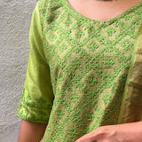 Soft Sage Kutch Embroidered Tussar Kurta Set