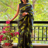 Nisha Bloom Organza Saree - Black