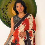 Brush Dyed Cotton Saree - Hexagon Grid
