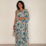 Fiza Sprig Chiffon Saree - Teal
