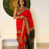 Mila Ajrakh Noir Kanchipuram Silk Saree - Red
