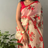 Nisha Bloom Organza Saree - Beige