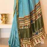 Kalpataru Printed Checks Kanchi Silk Saree - Blue
