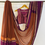 Mishrita Twin Border Chiffon Saree - Brown, Violet and Mustard