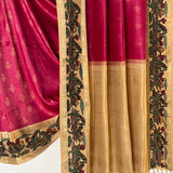 Kalpataru Border Kalamkari Silk Saree - Pink