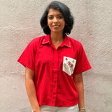 Red Embroidered Cotton Shirt