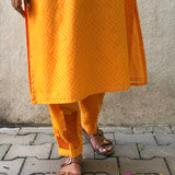 Yellow Chanderi Applique Kurta Set