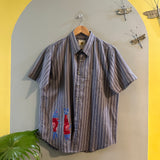 Applique Embroidered Men's Shirt - Grey
