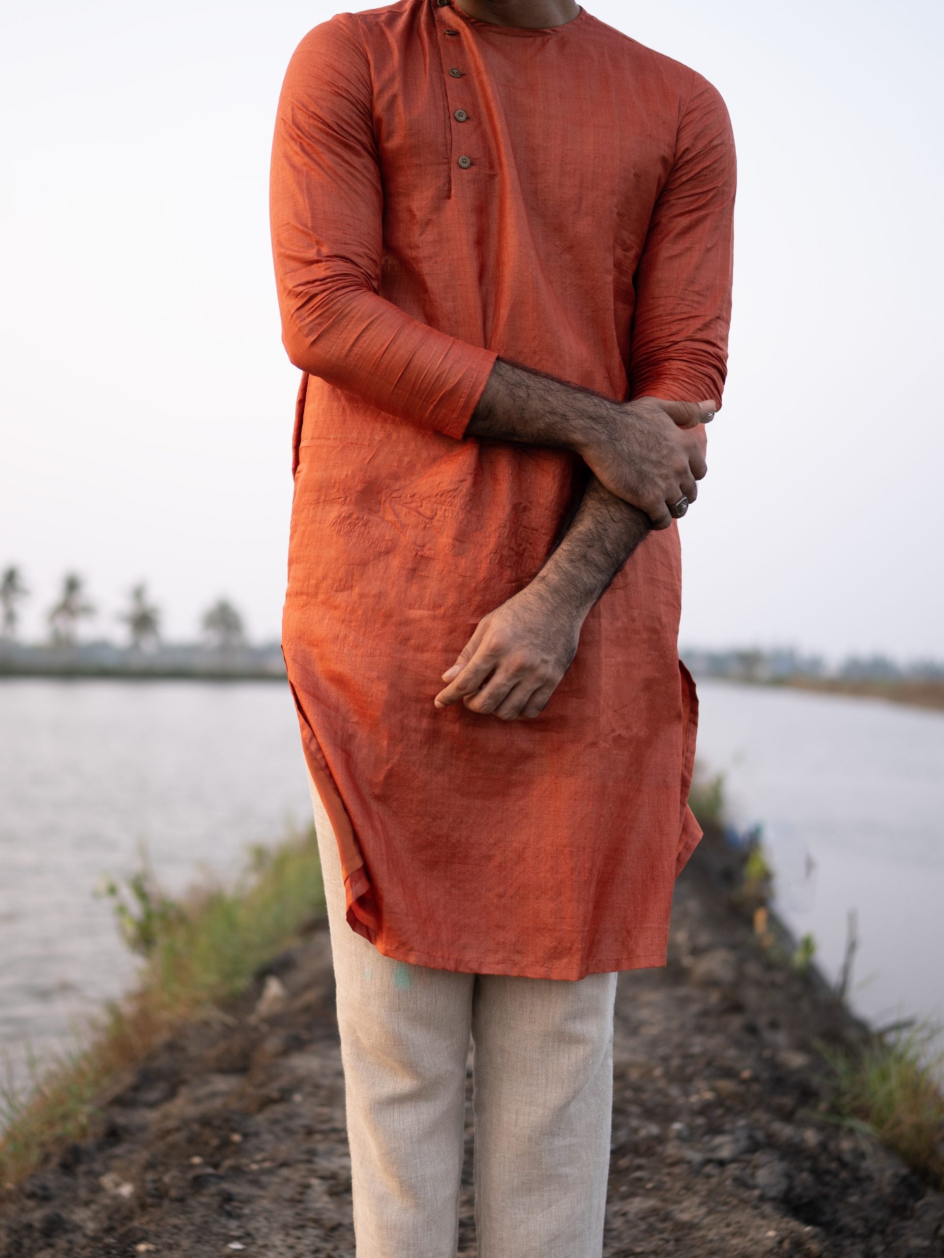 Rang Orange silk men's kurta