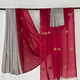 Madhura Paperflowers Kanchi Organza Saree - Red and Mocha