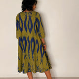 Elements Fishpond Cutwork Ikat Dress - Seaweed