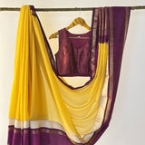 Mishrita Twin Border Chiffon Saree - Yellow, Violet and Cream