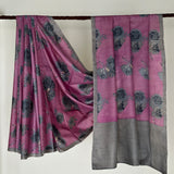 Veena Floral Tussar Saree - Lilac and Grey
