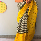 Tuhina Stripes Print Play Organza Saree - Yellow