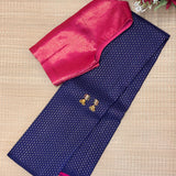 Ranya Dots Kanchipuram Silk Saree - Navy Blue