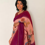 Kalpataru Kamadhenu Kalamkari Silk Saree - Peach