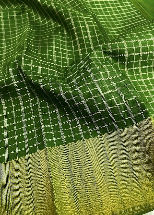 Charita Green gold silver checked kanchipuram silk saree 2