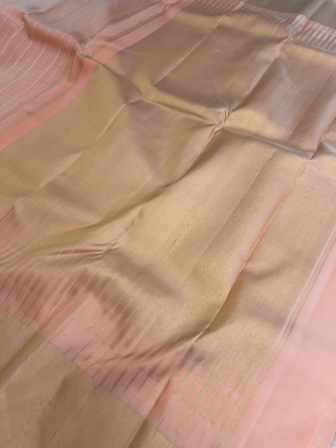 Charita peach sorbet checked kanchipuram silk saree 2