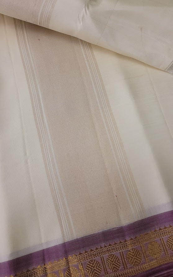 Cream mauve silk dhoti set 1