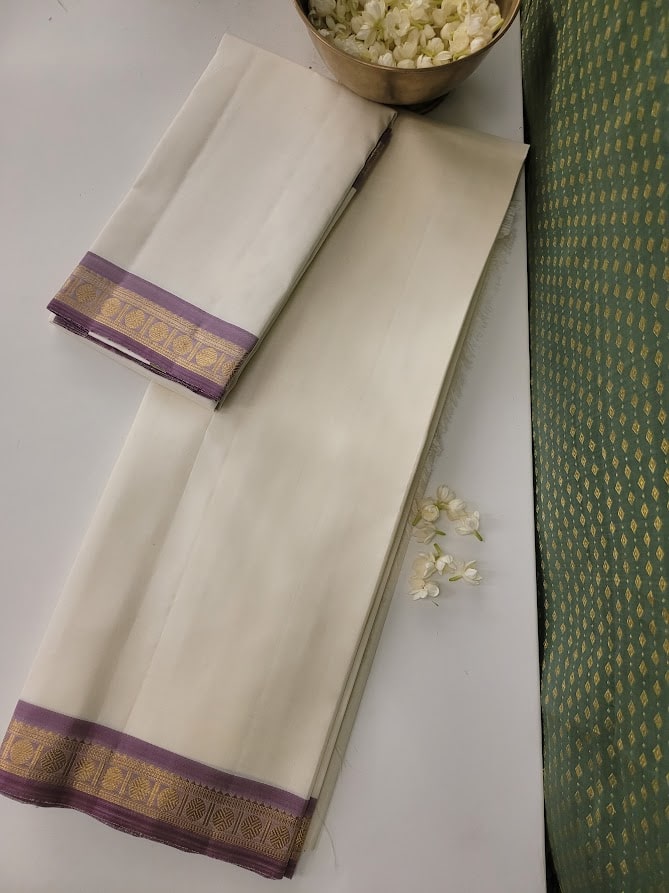 Cream mauve silk dhoti set 2