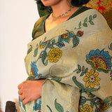 Kalpataru Intertwined Kalamkari Silk Saree - Green