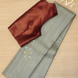 Lavanyam Plain Kanchipuram Silk Saree - Mocha