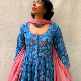 Blue Floral Cotton Kalidar Set