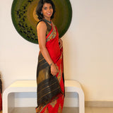 Mila Ajrakh Noir Kanchipuram Silk Saree - Red