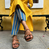 Tropical Blooms Applique Kurta Set - Yellow
