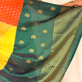 Mishrita Floral Border Organza Saree - Citron, Orange and Green