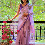 Nisha Floral Organza Saree - Lavender