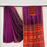Kalpataru Floral Kalamkari Silk Saree - Violet and Orange