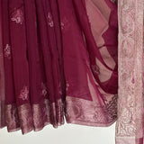 Fern Embroidered Organza Silk Saree - Plum