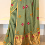 Tushara Zari Checks Tussar Saree - Mint