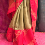 Mishrita Creeper Border Organza Saree - Olive and Red