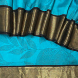Mila Foliage Printed Kanchipuram Silk Saree - Teal