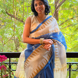 Nisha Geometric Organza Saree - Blue