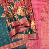 Maya Sapling Tussar Saree - Dark Green and Coral