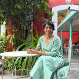 Tropical Blooms Applique Kurta Set - Pastel Green